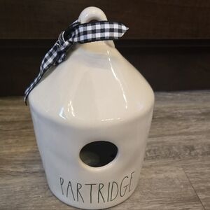 Rae Dunn Cream Birdhouse with Black Gingham Ribbon